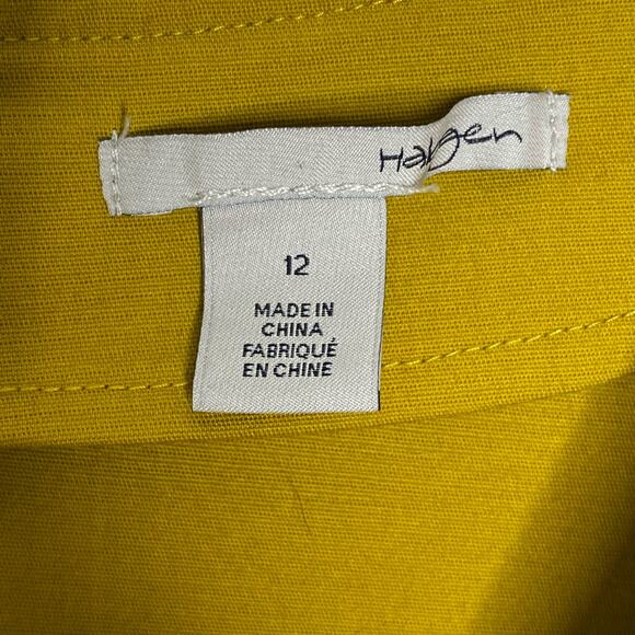 NWOT Halogen Chartreuse Mustard Yellow Sheath Belted with V-Neck Dress Size 12 - Picture 3 of 6